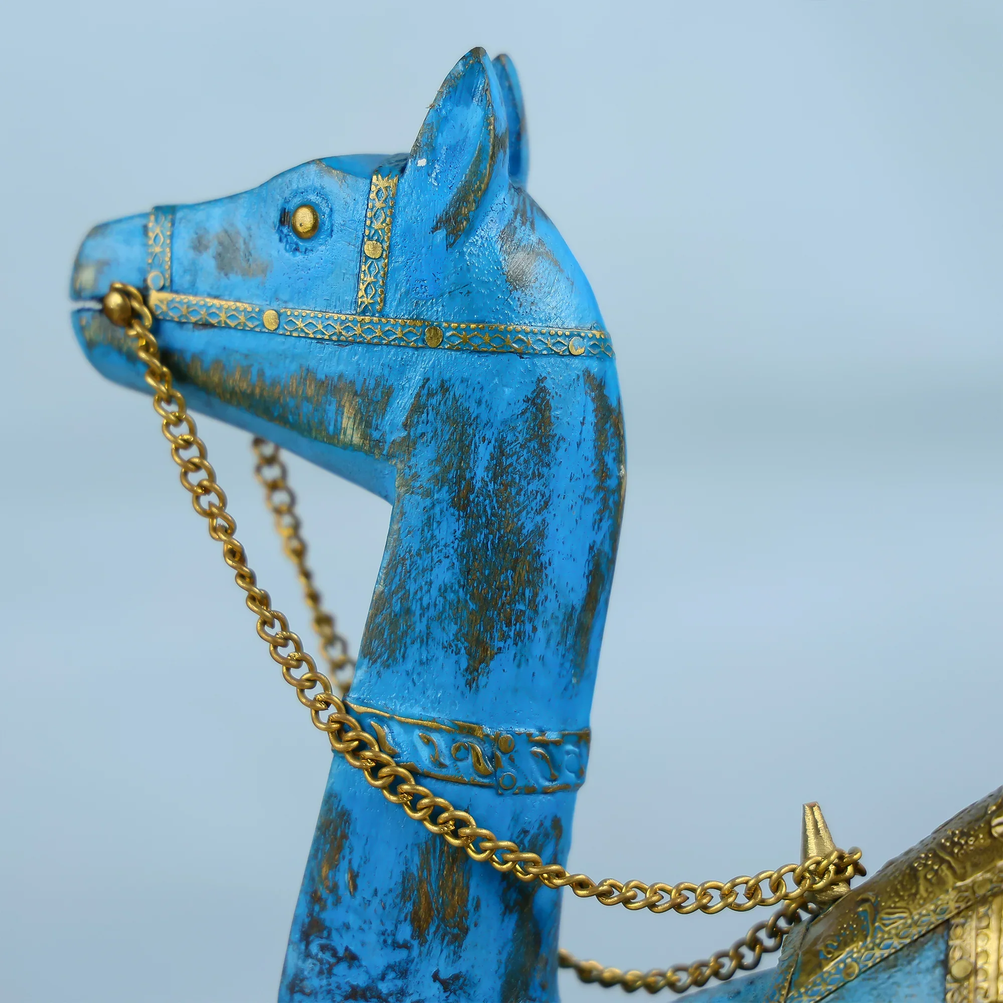 Royal Blue Handcrafted Camel Figurine With Gold Accents - Image 4