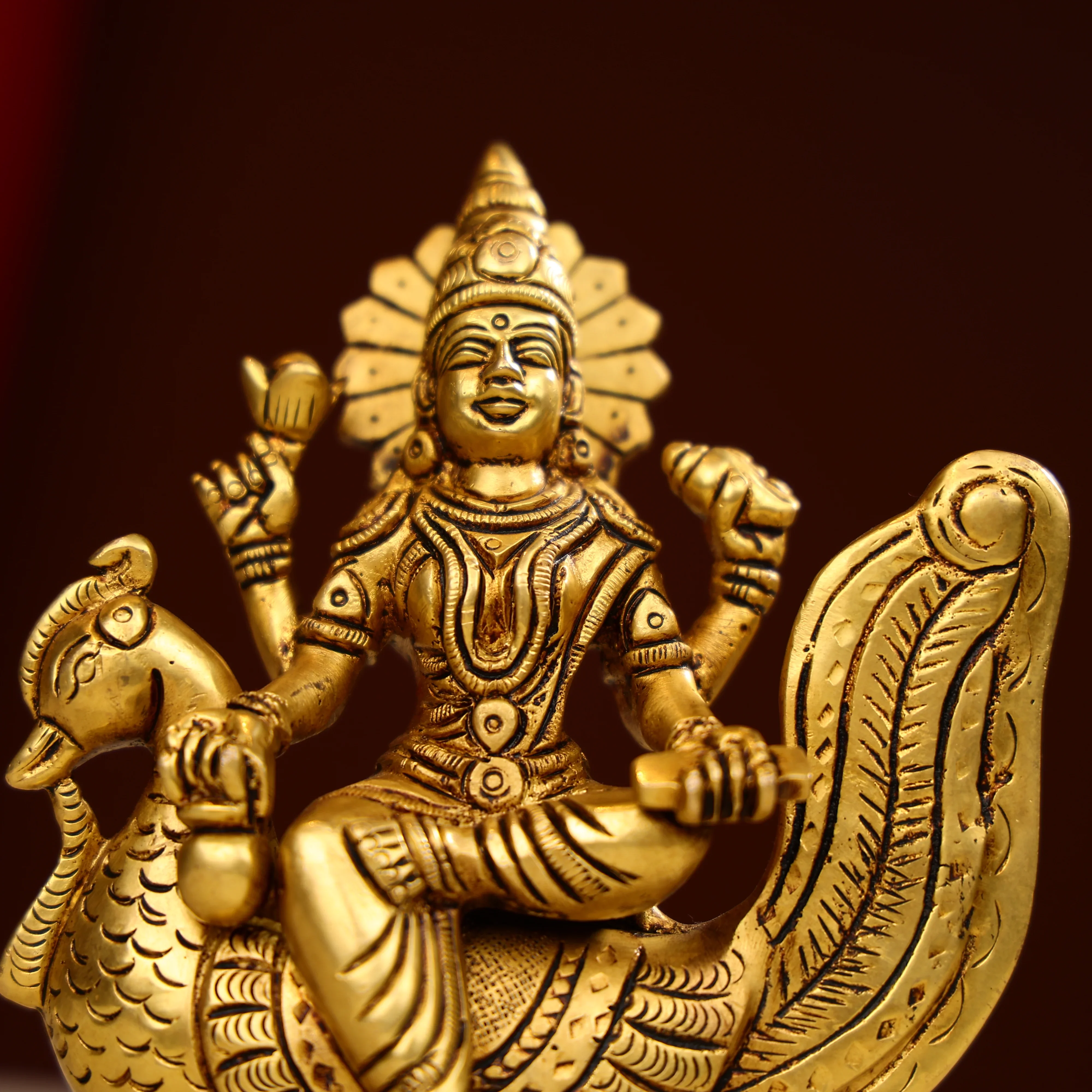 5.5" Super Fine Brass Goddess Gayatri Idol On Swan - Image 5