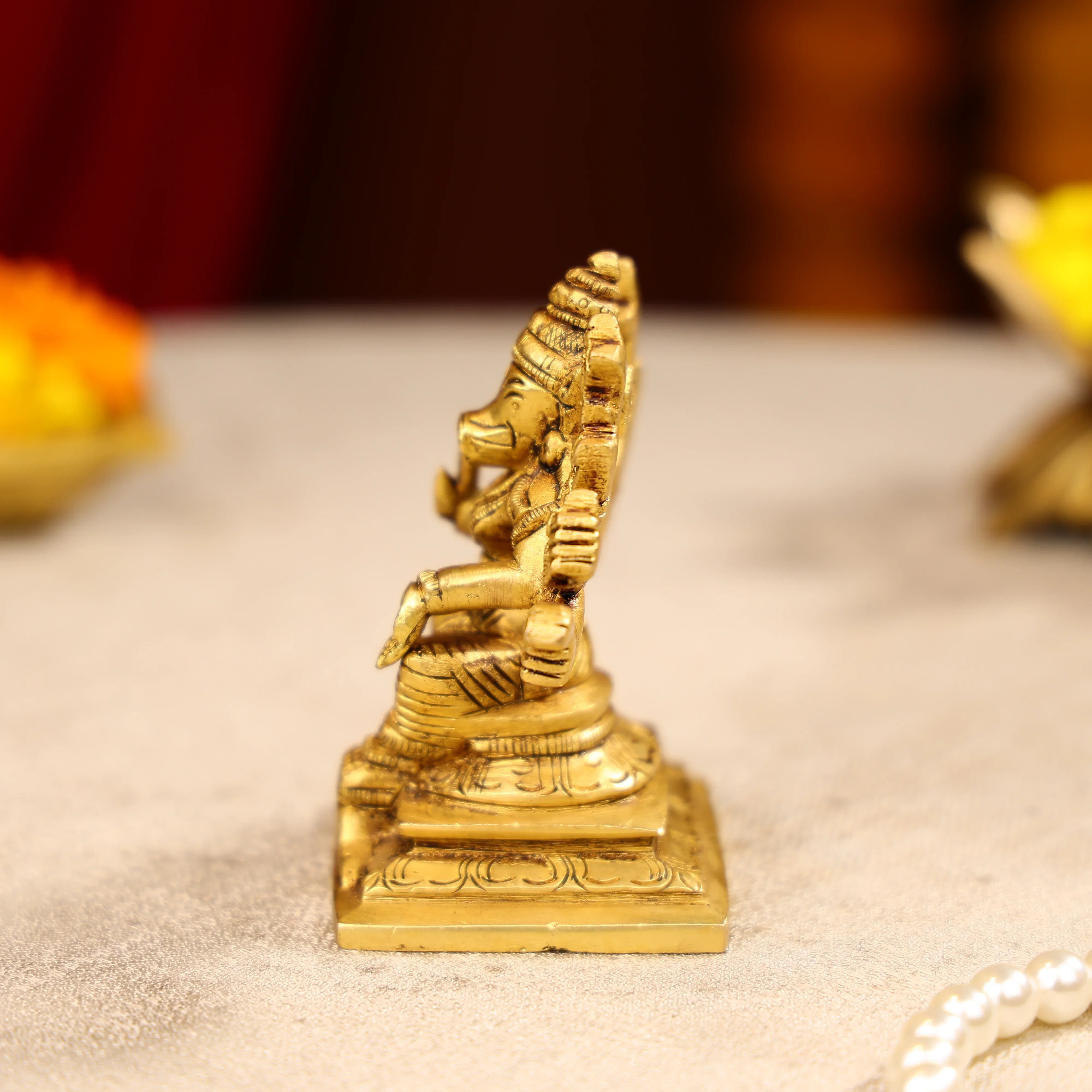 4" Super Fine Brass Goddess Varahi Amman Idol Seated On Pedestal - Image 3