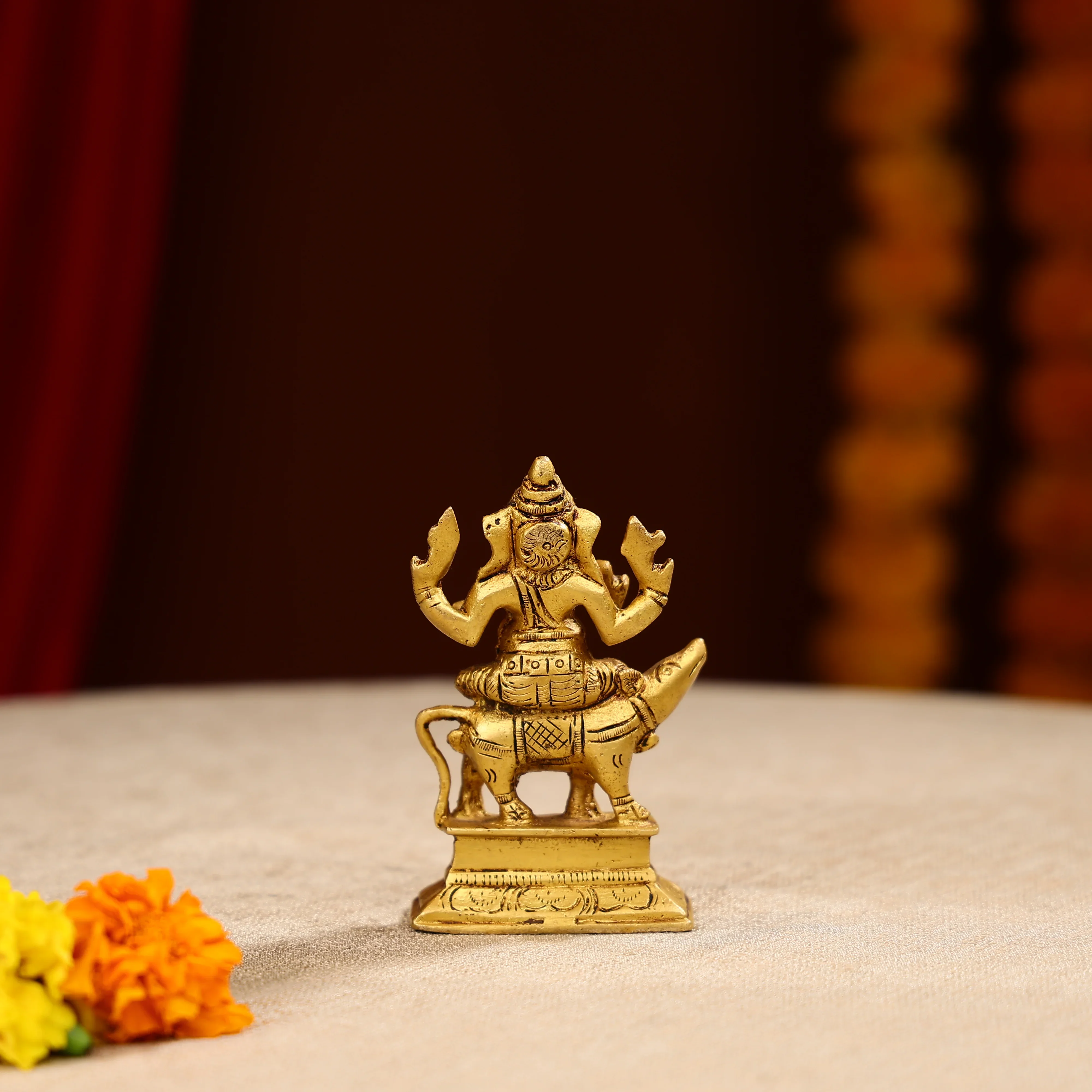 4.5" Super Fine Brass Lord Ganesha Idol Seated on Mouse - Image 3