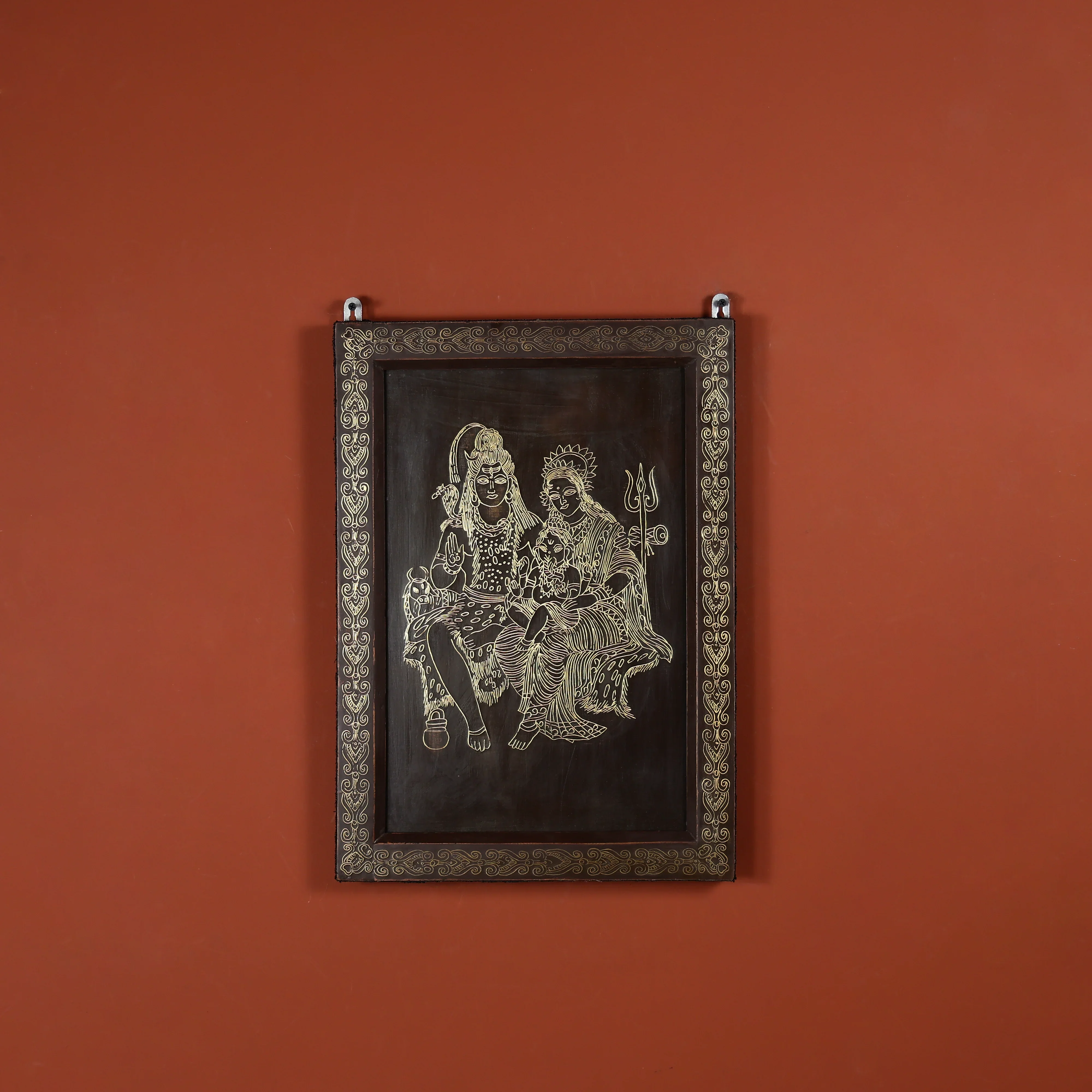 21" Tarkashi Crafted Lord Shiva Parivar Wall Art - Image 3