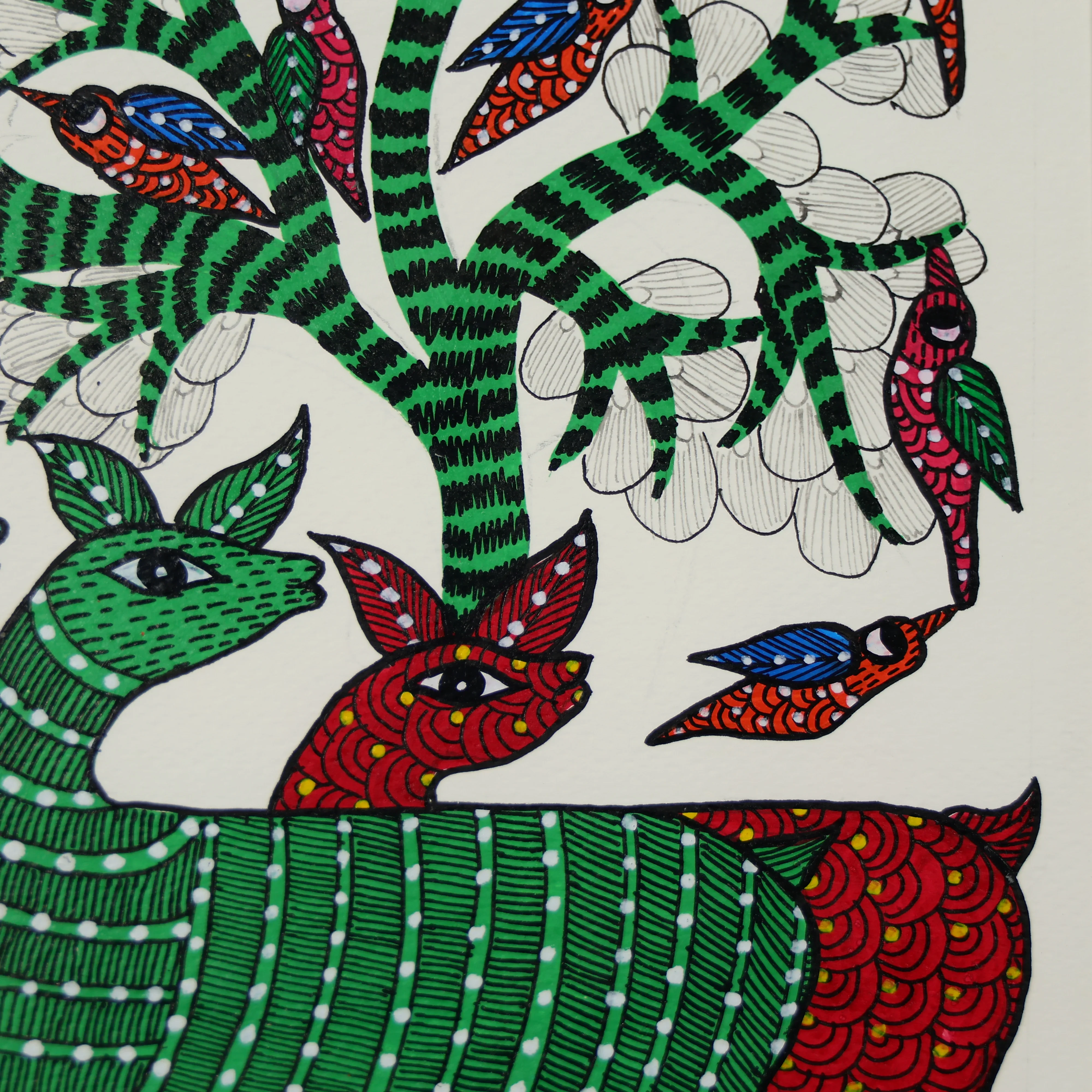 Three Colourful Deer Standing Under A Tree Wall Painting - Image 5