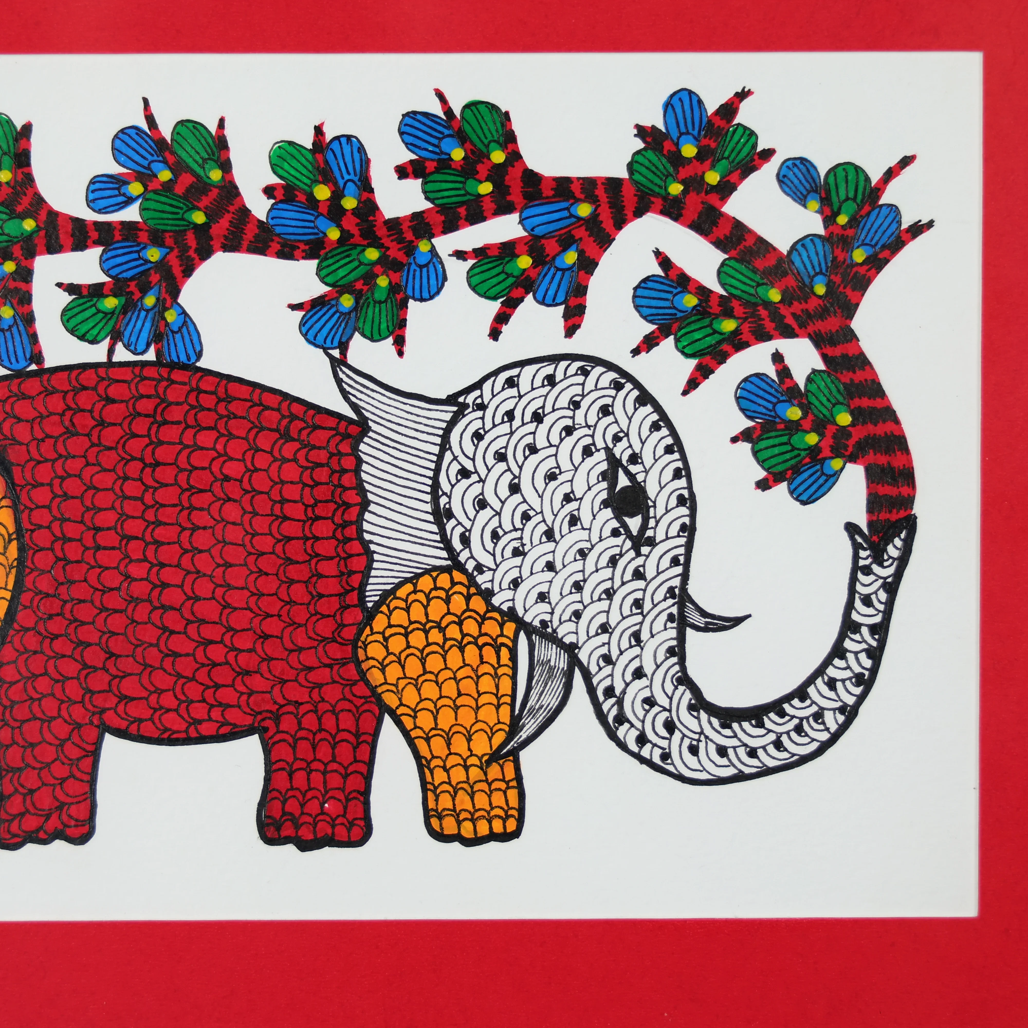 Wall Painting Of An Elephant Holding A Tree Branch - Image 4