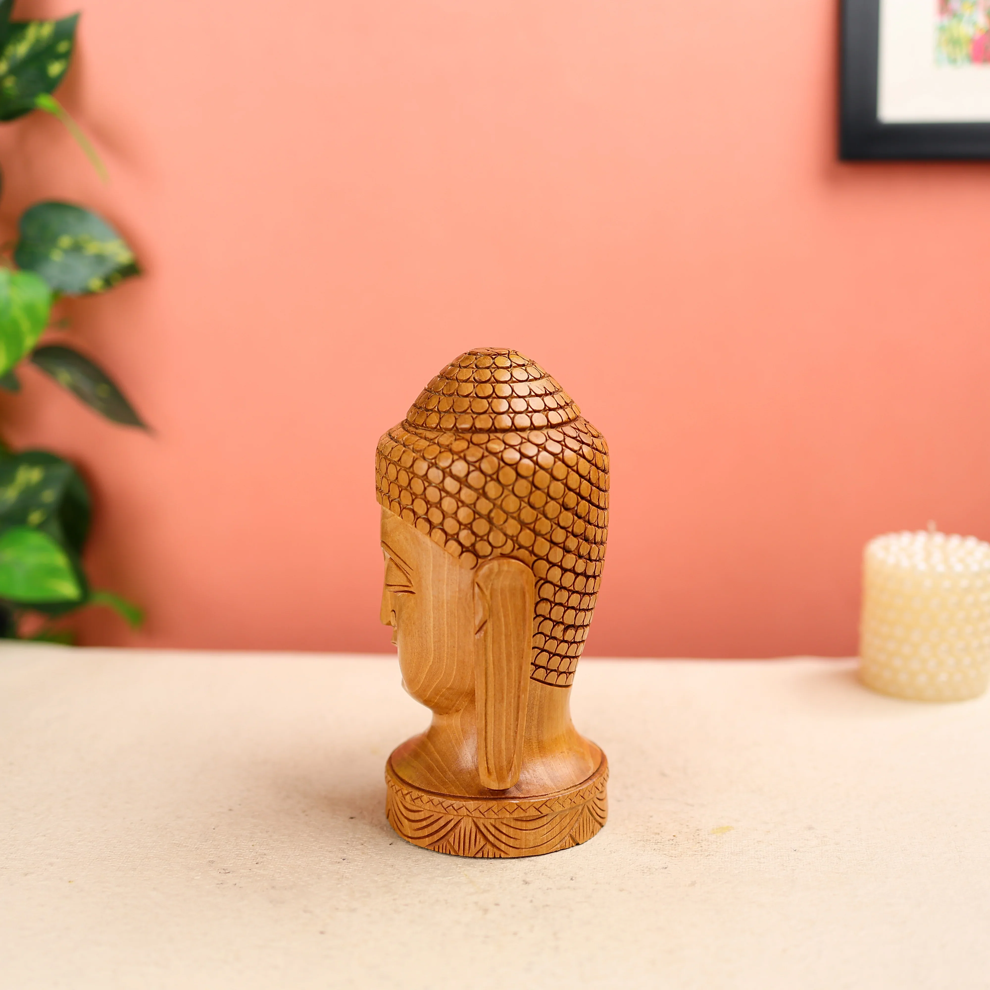 Wooden Buddha Head Table Decor - Image 3