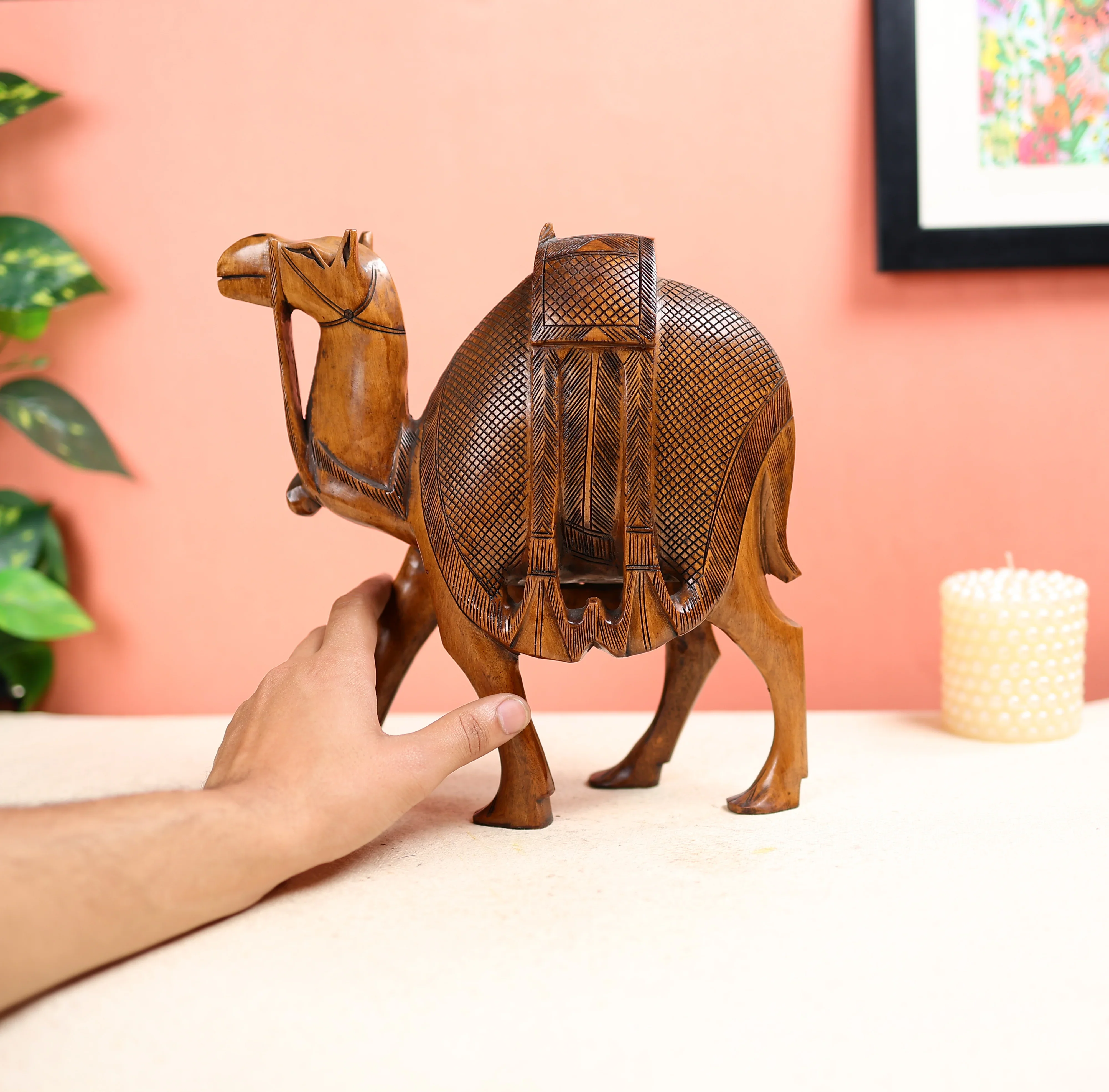 10" Kadam Wood Carved Antique Finished Camel Table Decor - Image 6