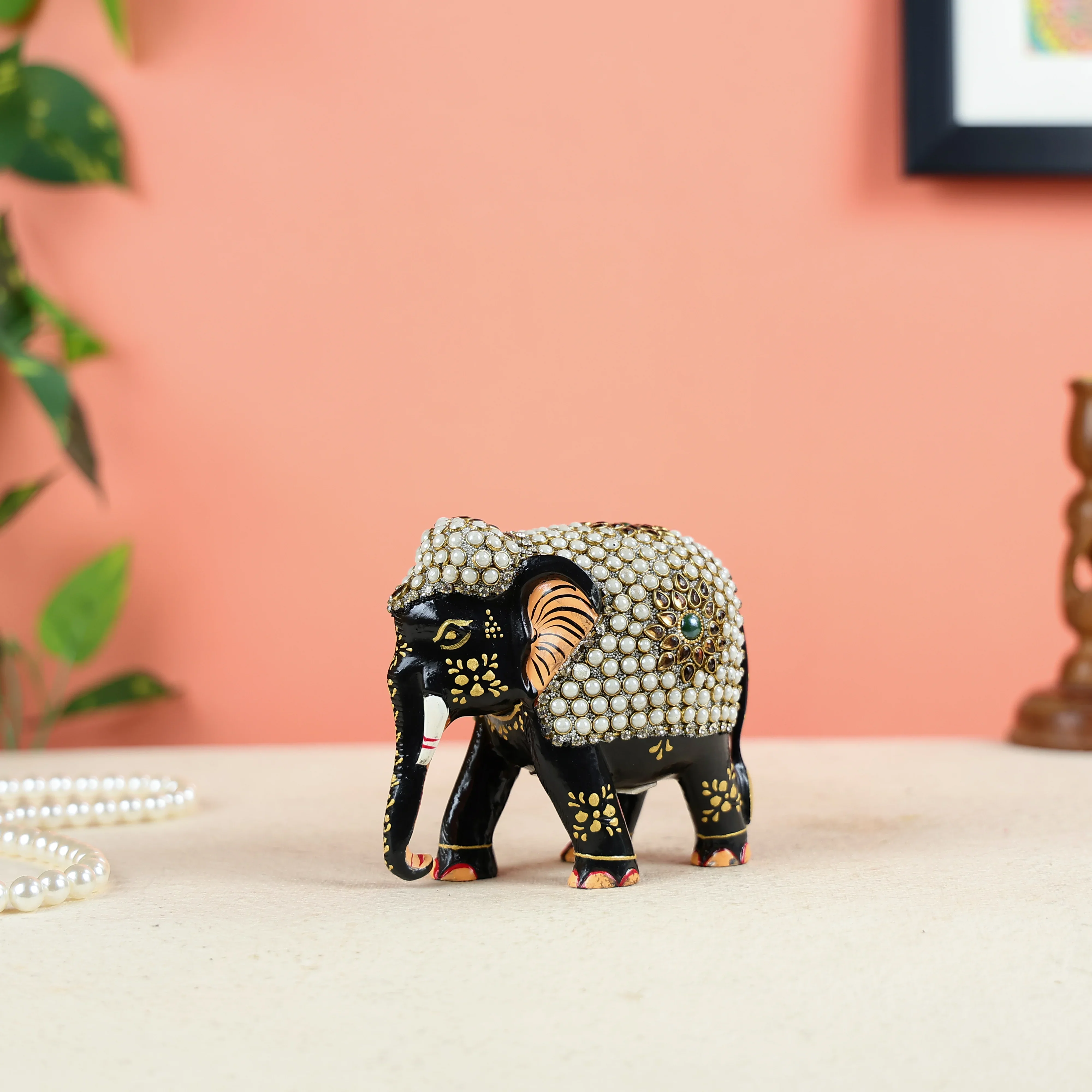 Wooden Elephant Studded With Jewelry Stones - Image 2