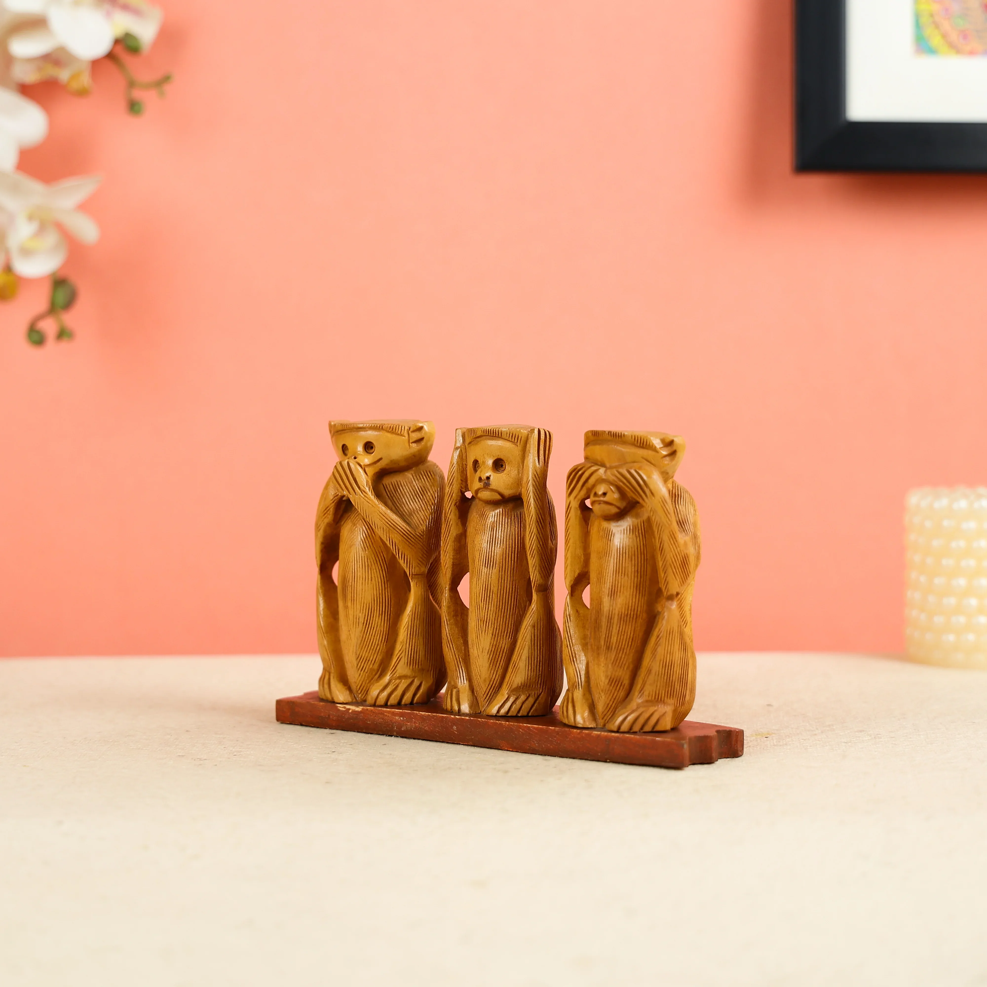 Wooden Gandhiji's Three Monkeys Set - Large - Image 2