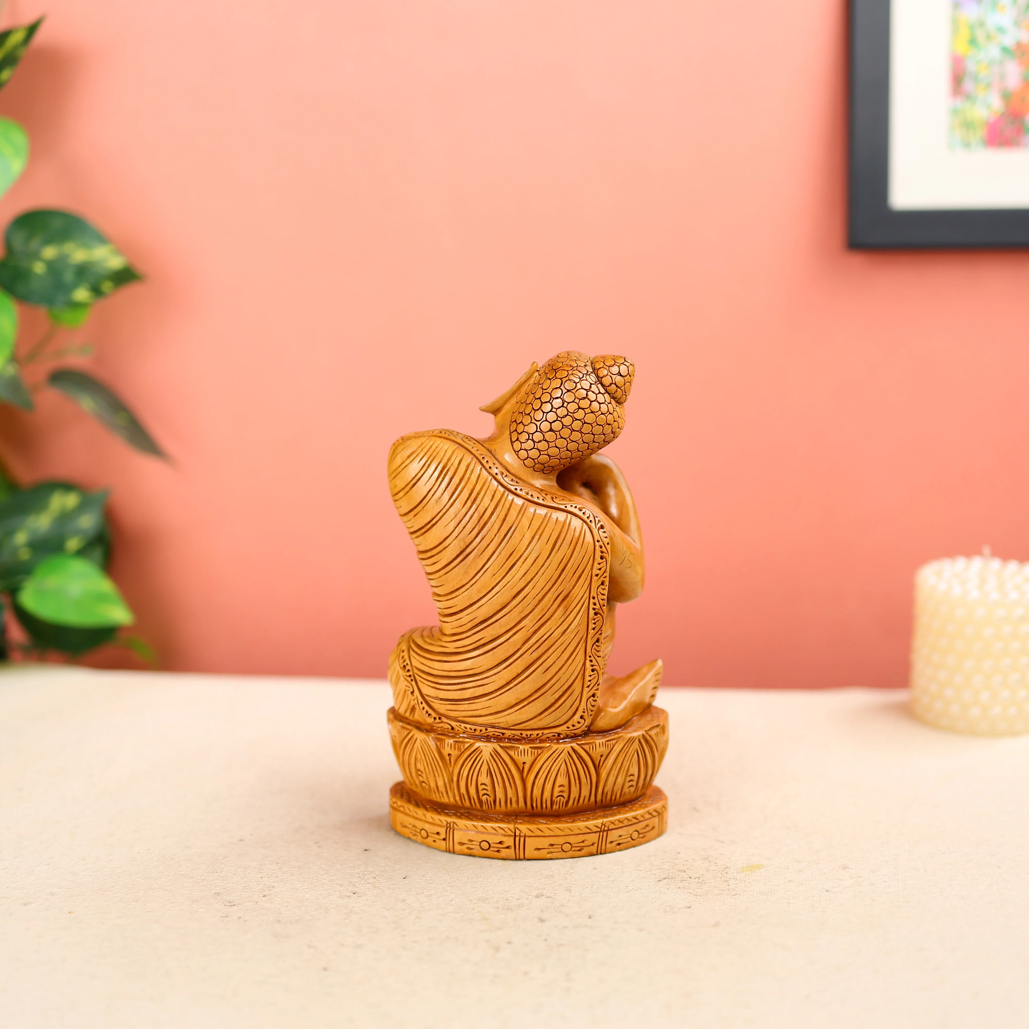 Wooden Gautam Buddha Statue In A Sitting Posture - Image 4