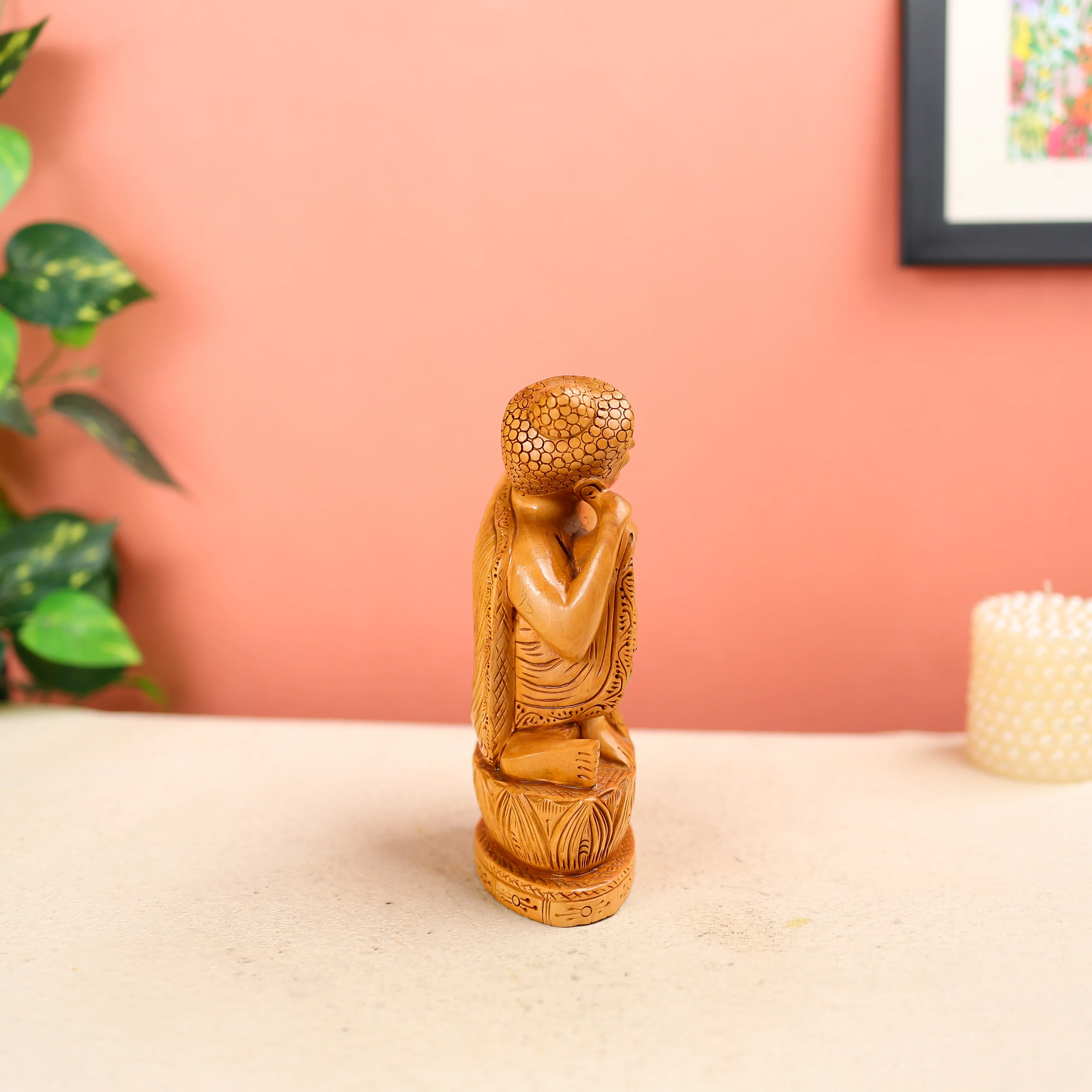 Wooden Gautam Buddha Statue In A Sitting Posture - Image 5