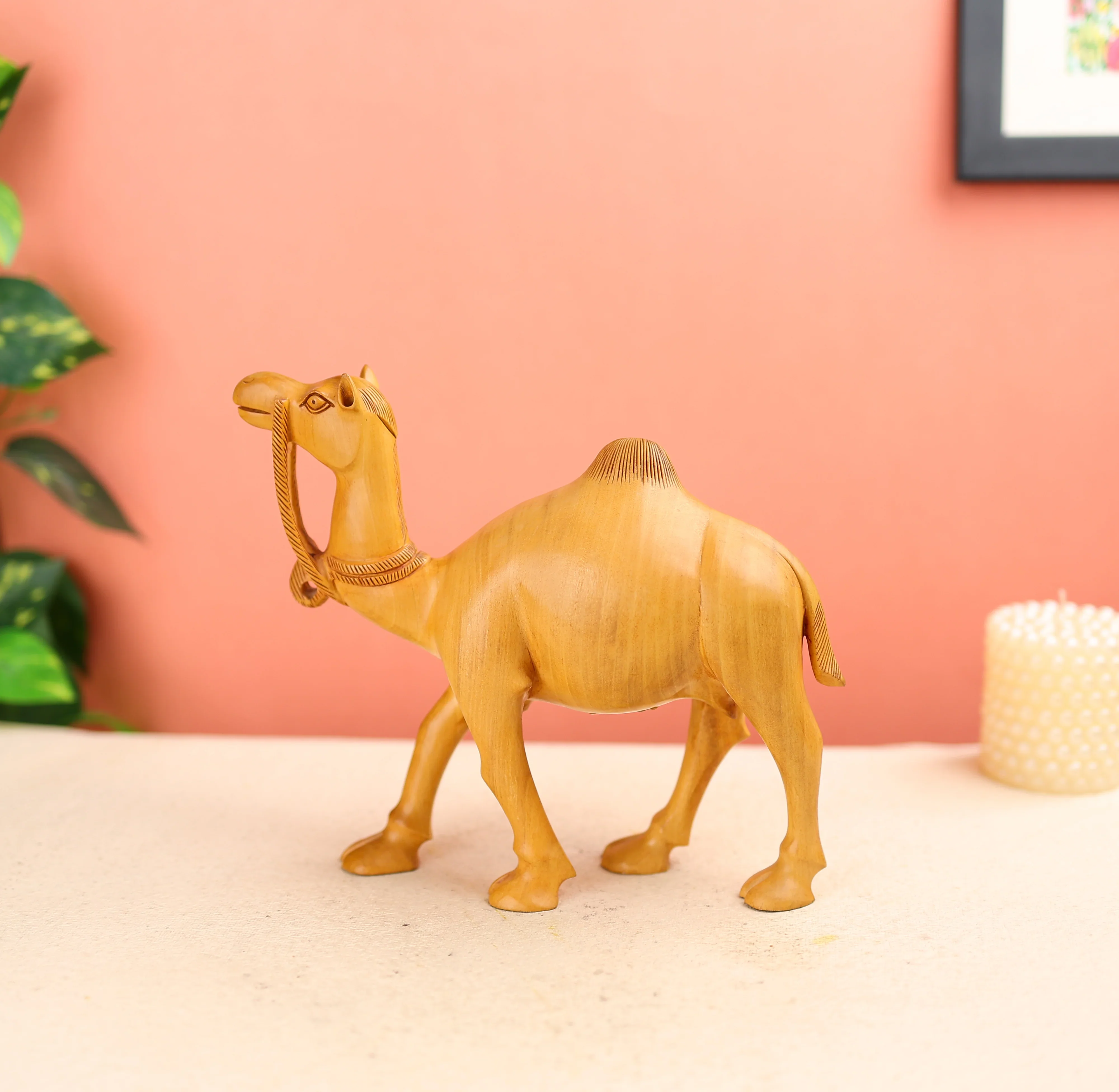 8" Kadam Wood Carved Camel Table Decor