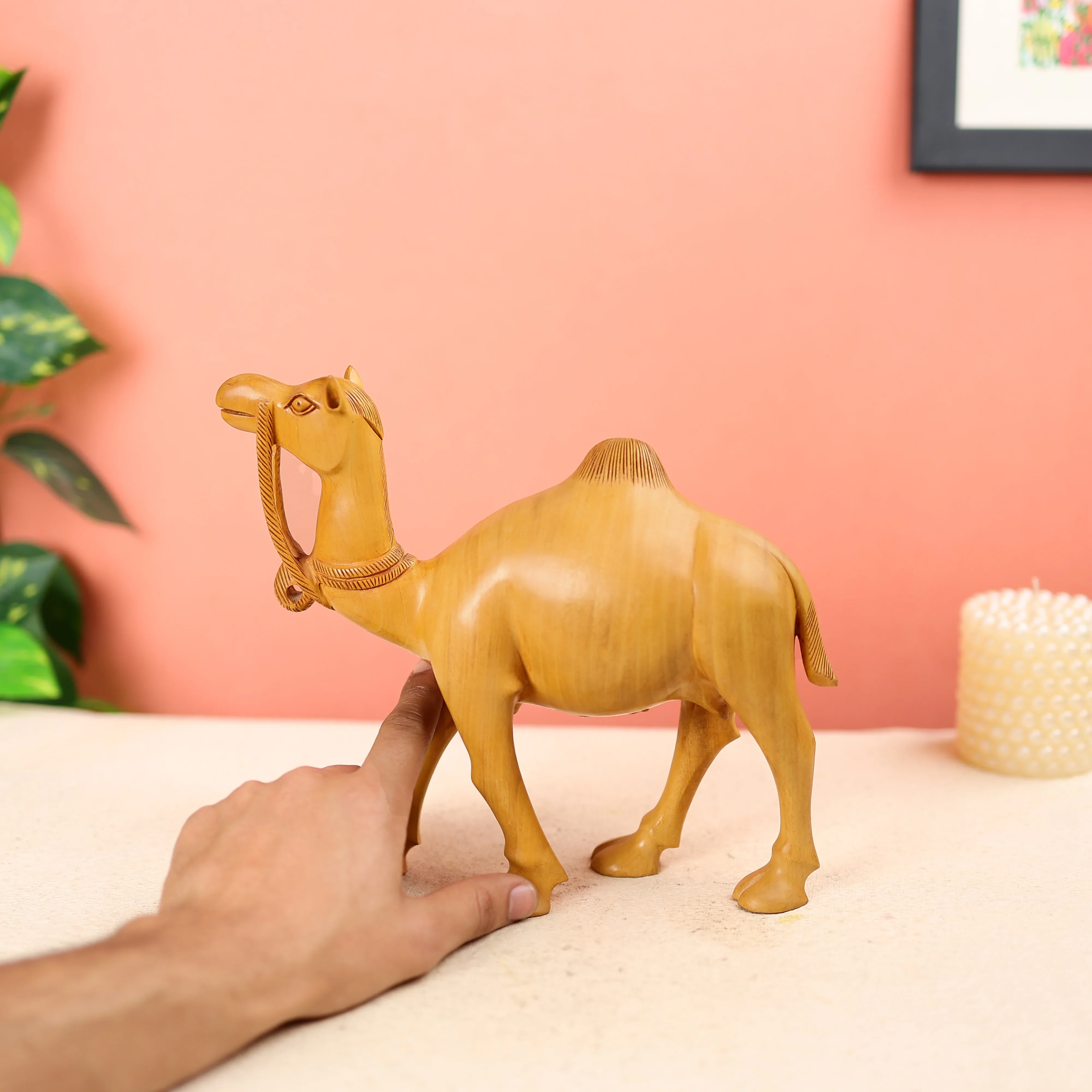 8" Kadam Wood Carved Camel Table Decor - Image 5