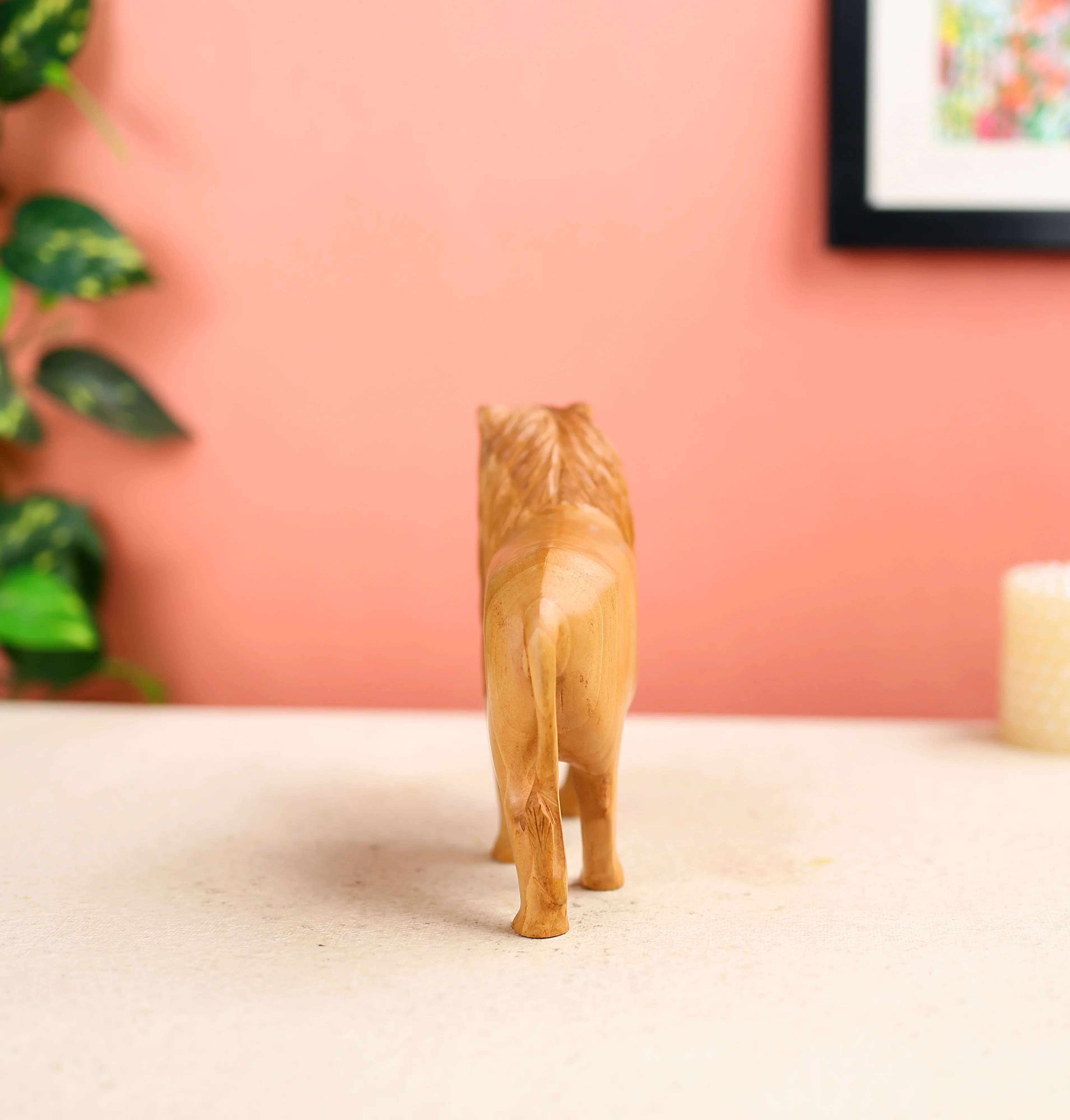 6" Kadam Wood Carved Lion Table Table Decor - Image 3