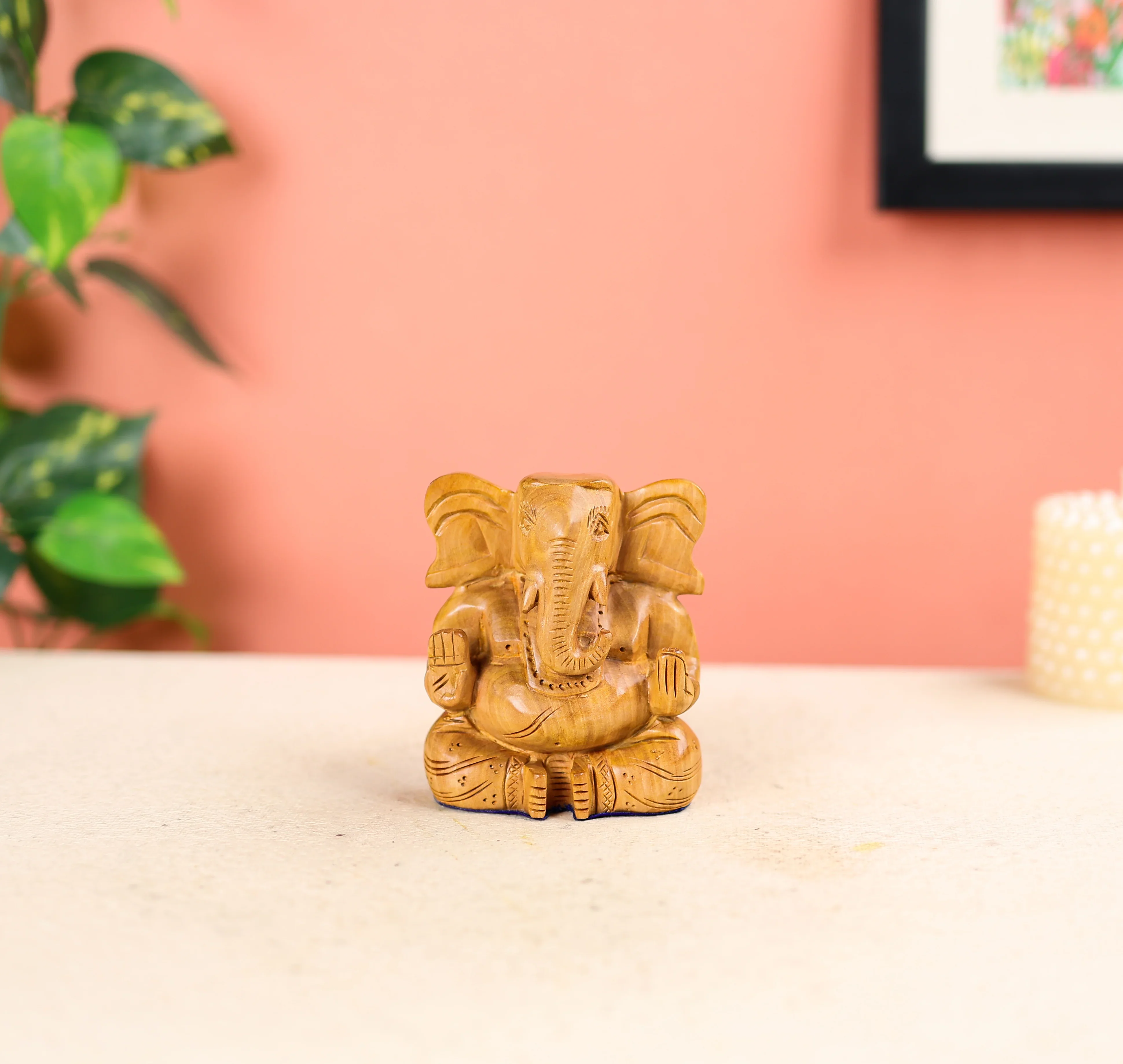 4" Kadam Wood Carved Lord Ganesha