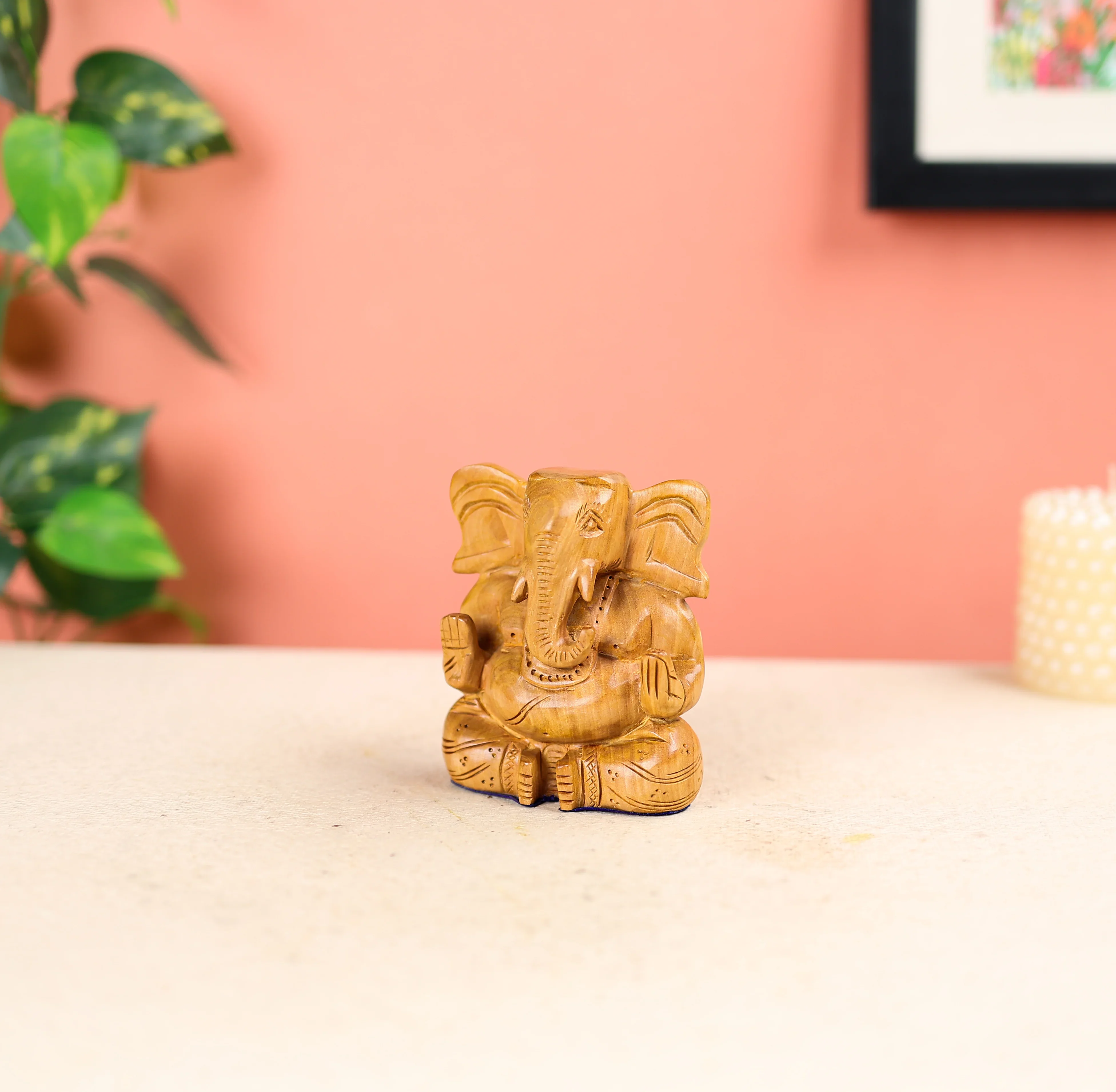 4" Kadam Wood Carved Lord Ganesha - Image 2