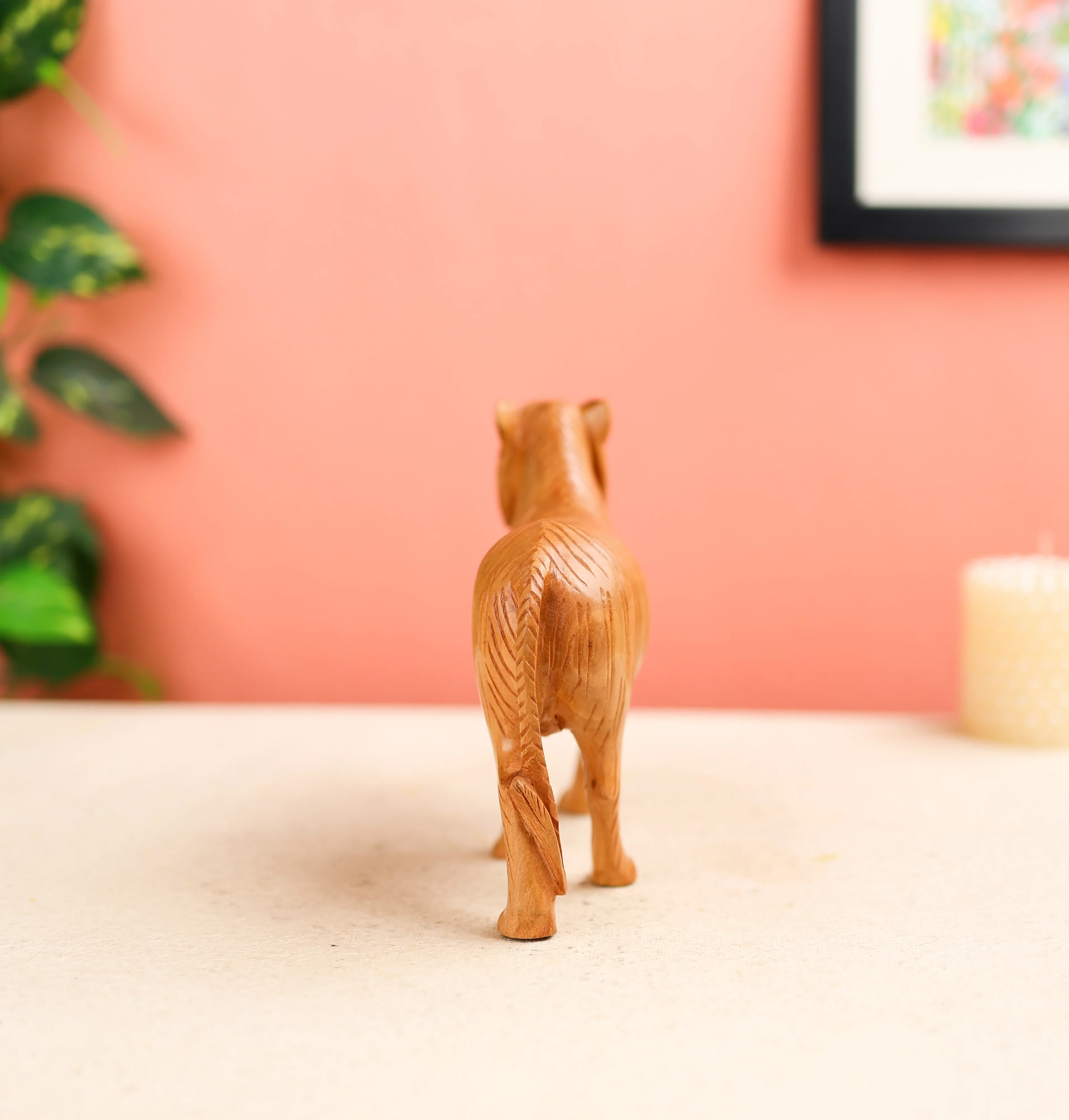 Kadam Wood Carved Bengal Tiger Table Decor - Image 3