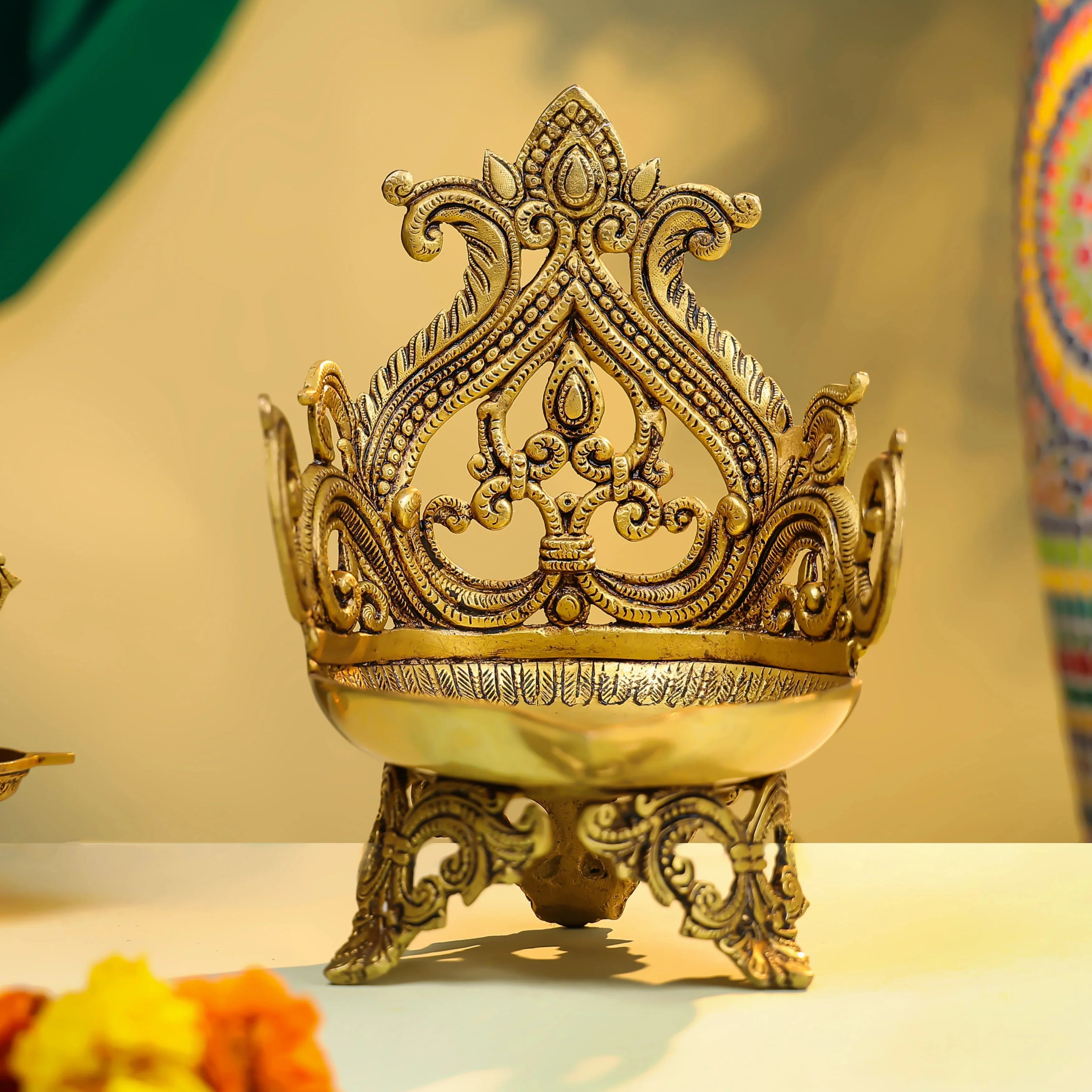 6" Brass Designer Diya - Large
