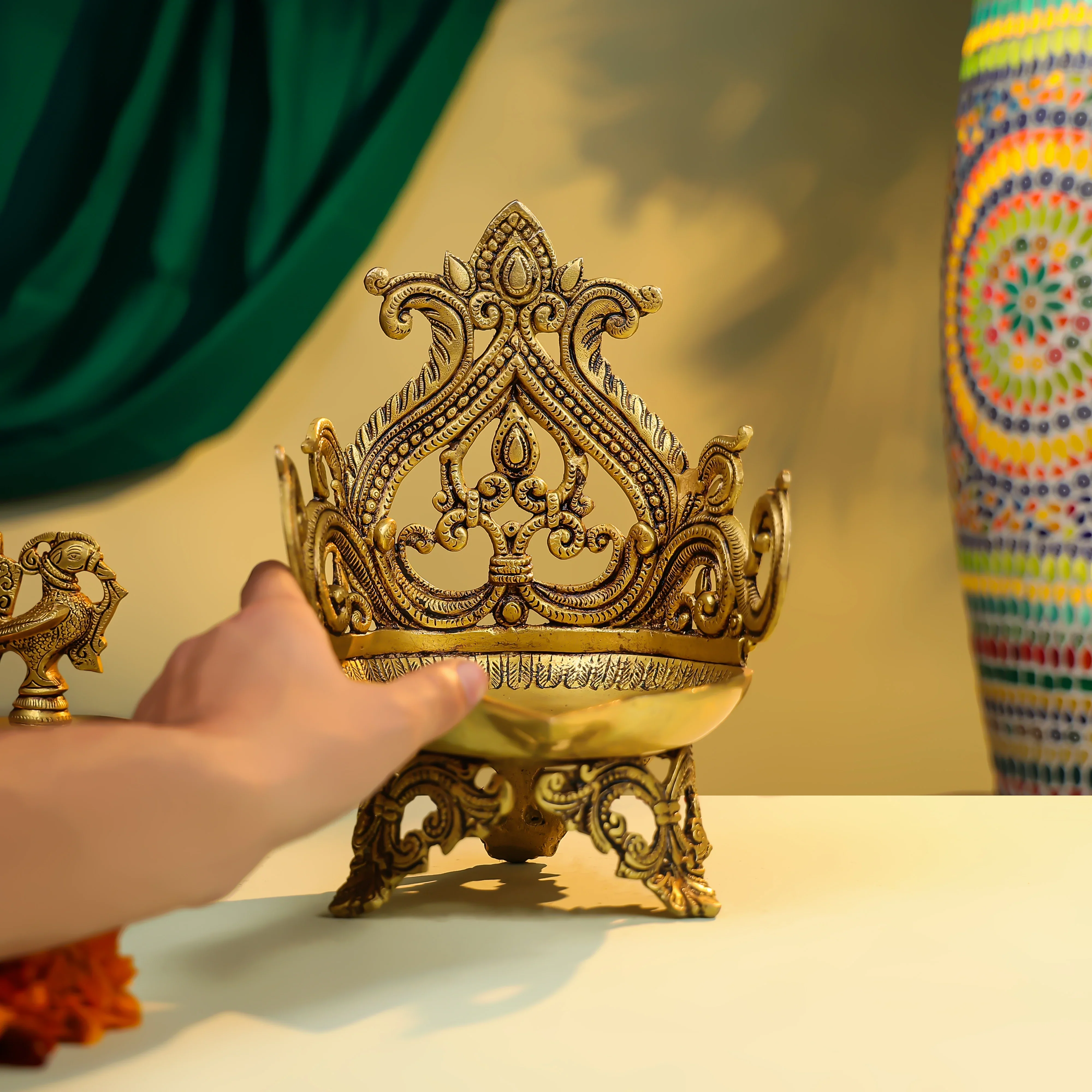 6" Brass Designer Diya - Large - Image 3