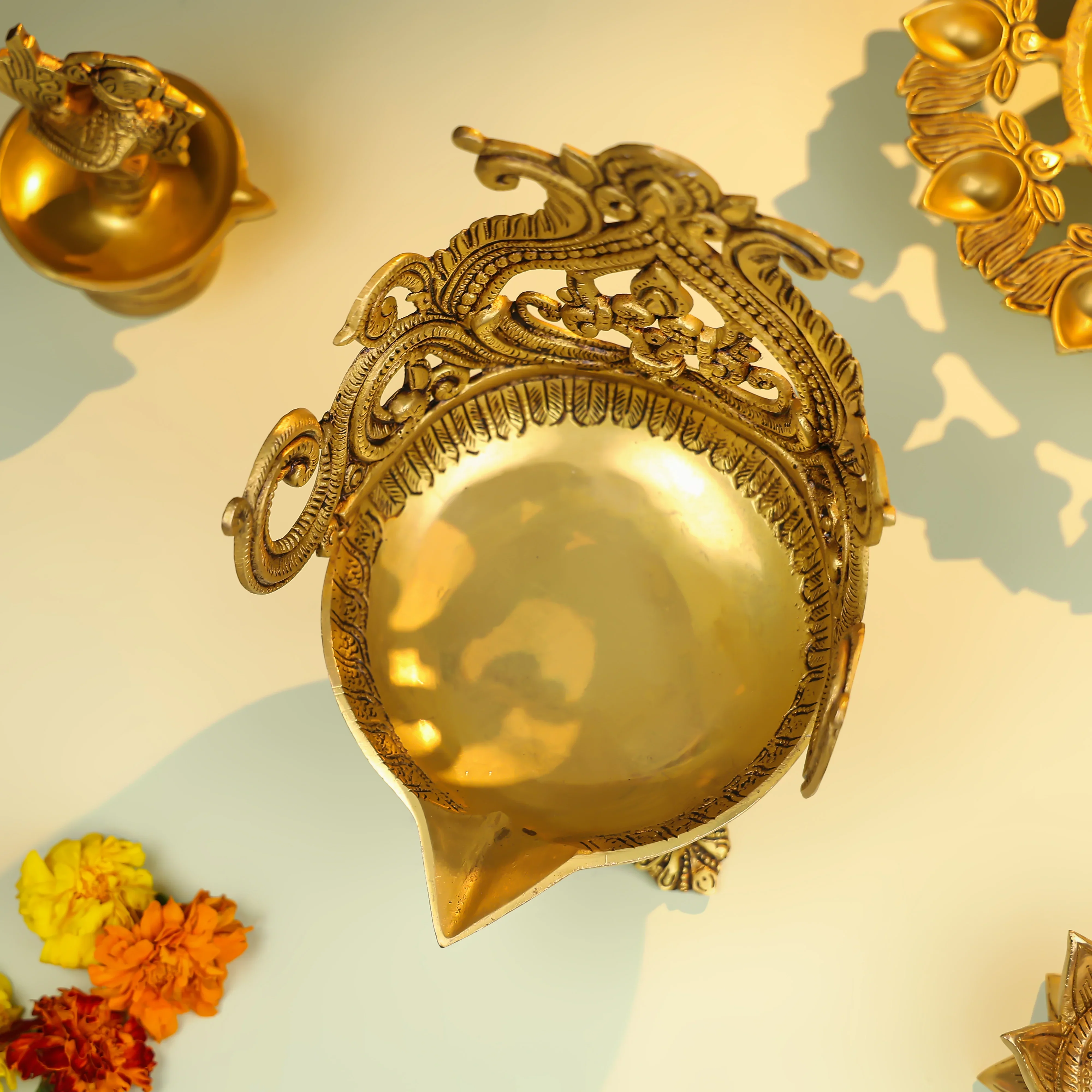 6" Brass Designer Diya - Large - Image 5
