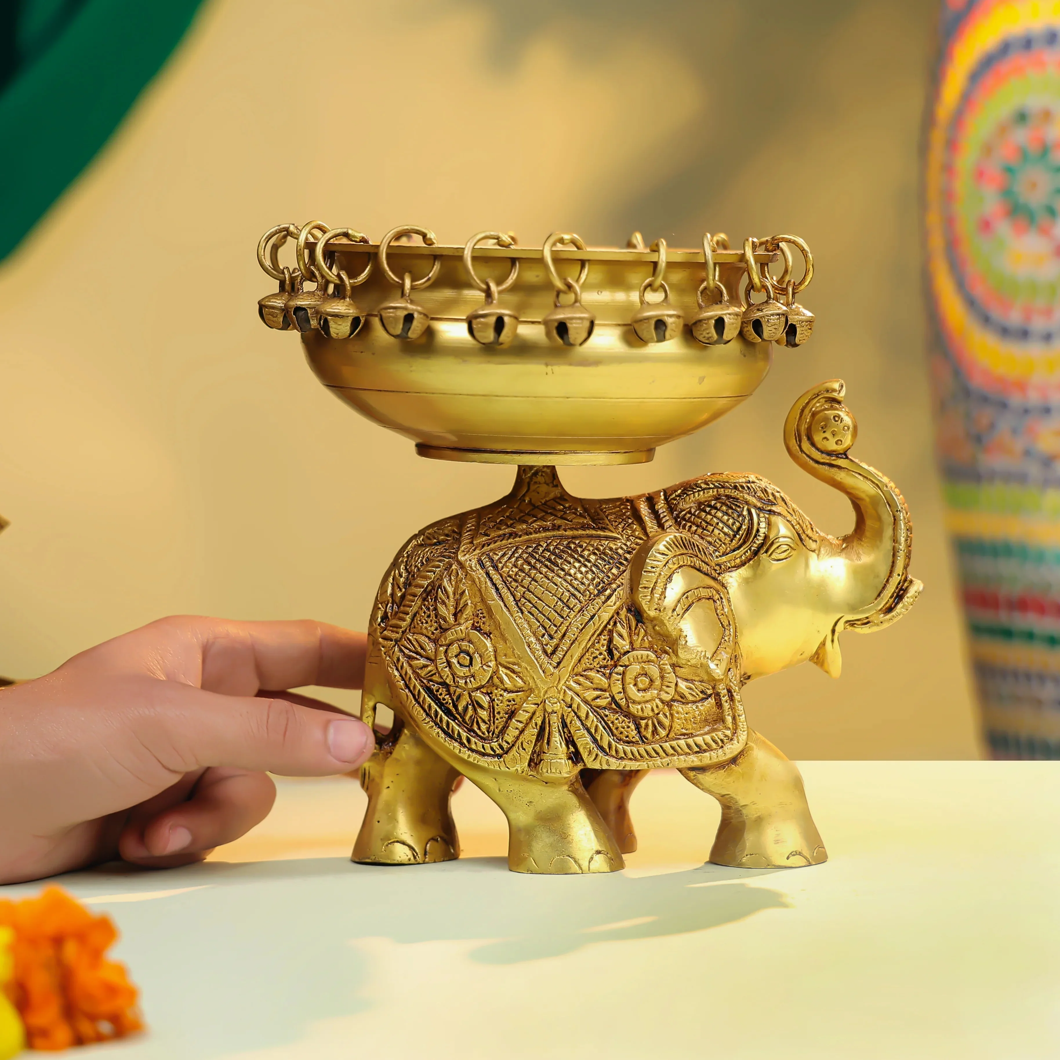 6" Brass Elephant Urli