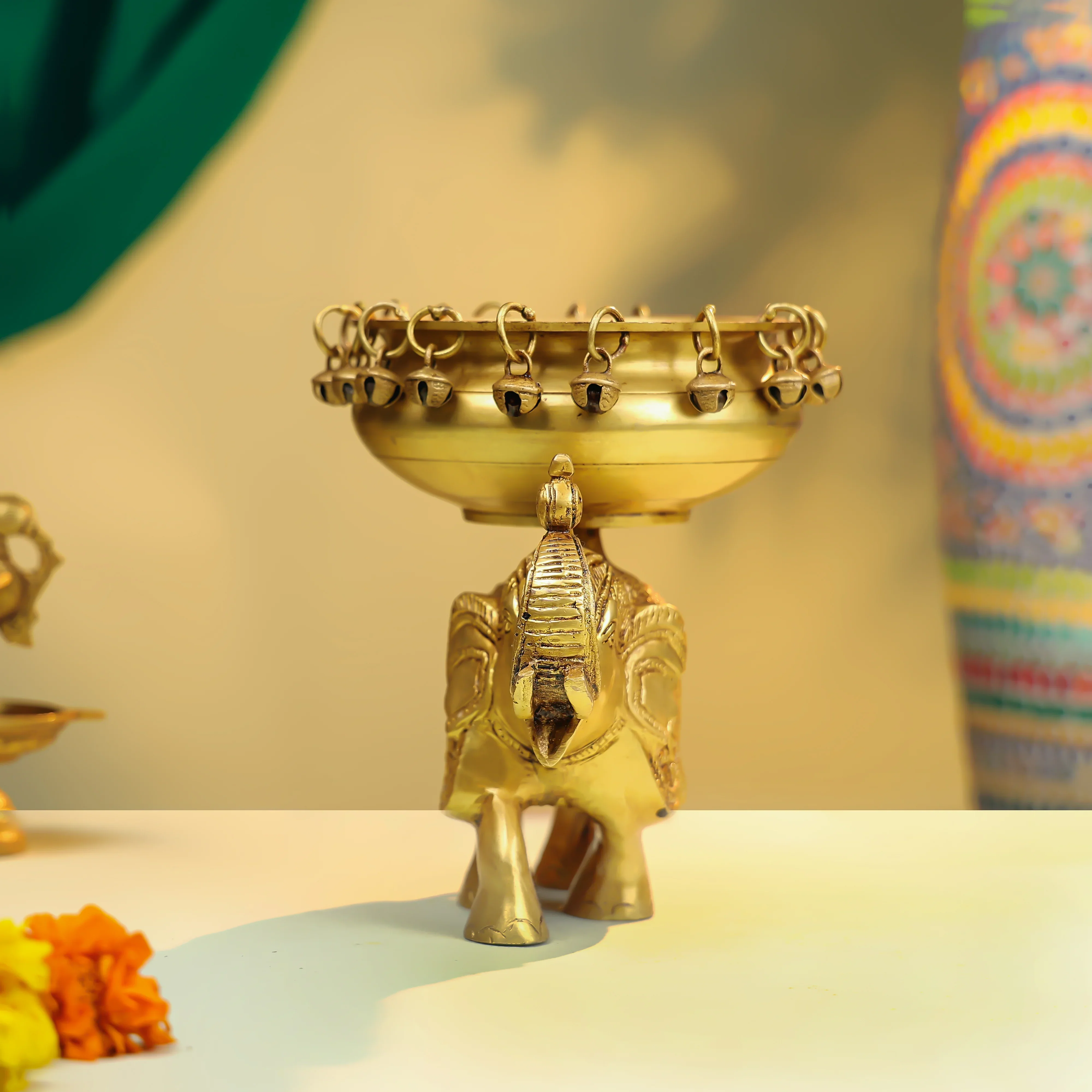 6" Brass Elephant Urli - Image 2